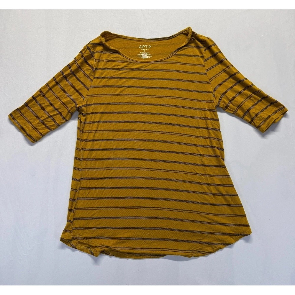 Apt. 9 Essentials Blouse Top Womens Small‎ Mustard Yellow Black Striped Rayon